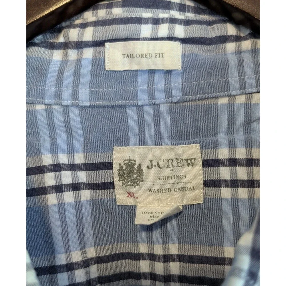 J. Crew Mens XL Blue Plaid Shirt Tailored Fit Long Sleeve Button Down Cotton L